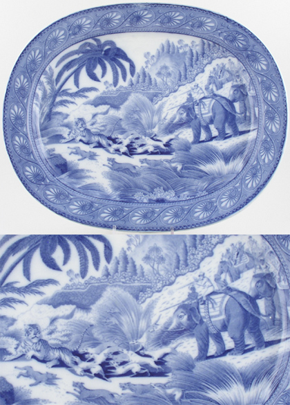 Meat Dish or Platter Tiger Hunt c1825